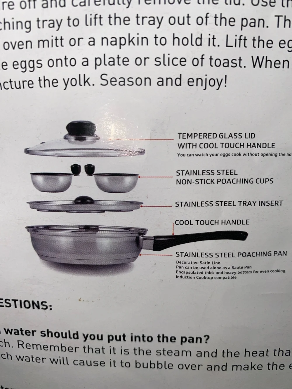 EGGSSENTIALS Egg Poacher Stainless Steel Pan 4 removable cups tempered glass lid